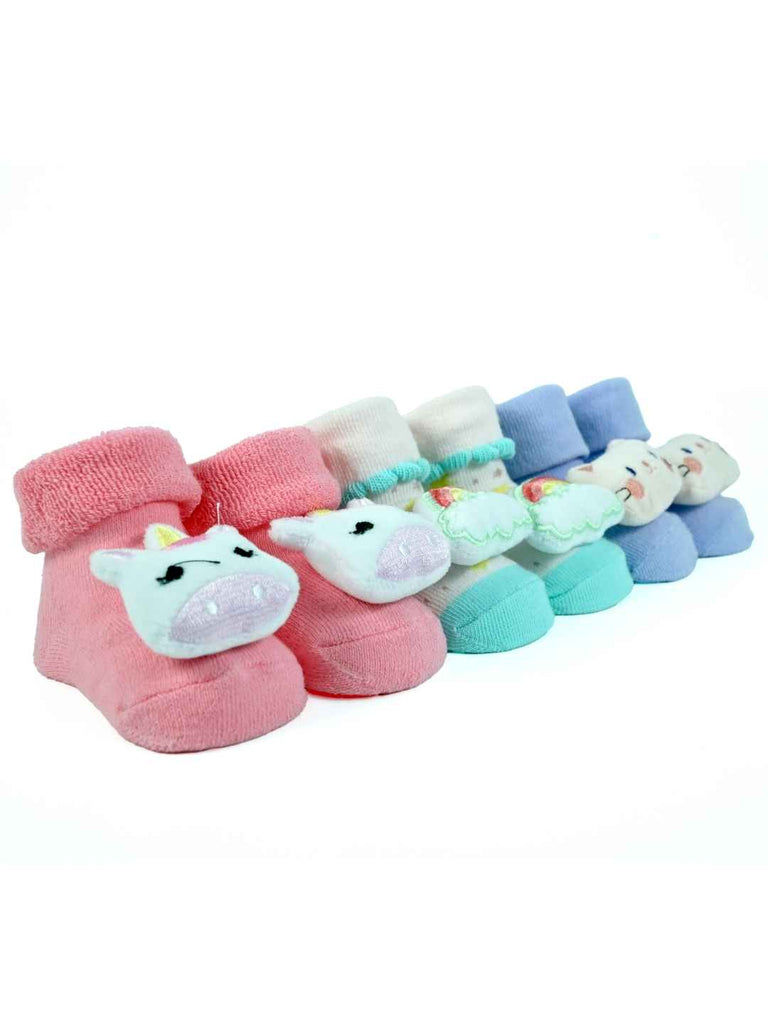 Soft & Sparkly Baby Socks – 3D Plush Rainbow, Cat, and Unicorn Designs in Pastel Tones-Angle View