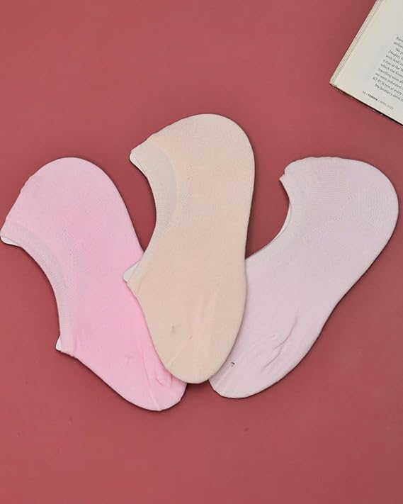 Yellow Bee Pink and Cream Solid Low Cut Invisible Socks for Girls with Book Background