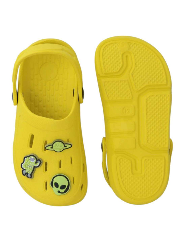 Space Explorer Glow-in-the-Dark Alien & Space Charms Clogs for Boys-Yellow-Front & Back View