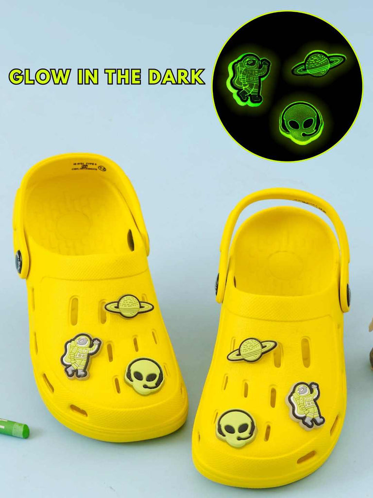 Space Explorer Glow-in-the-Dark Alien & Space Charms Clogs for Boys-Yellow-Creative View