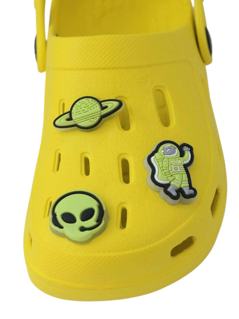 Space Explorer Glow-in-the-Dark Alien & Space Charms Clogs for Boys-Yellow-Front View