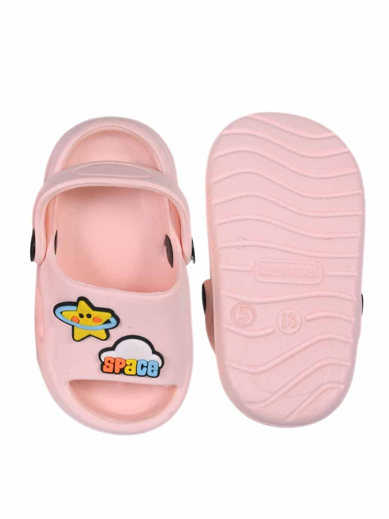 Space Fantasy Star & UFO Charm Sandals for Girls- Pink  Front & Back View