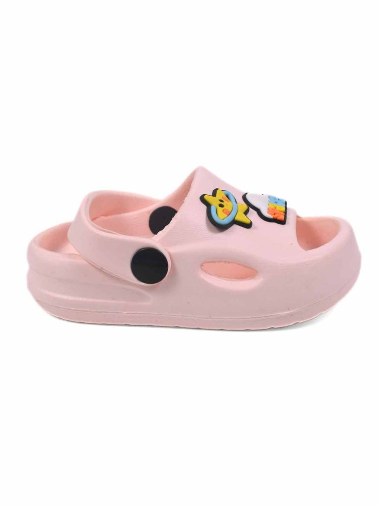 Space Fantasy Star & UFO Charm Sandals for Girls- Pink Side View