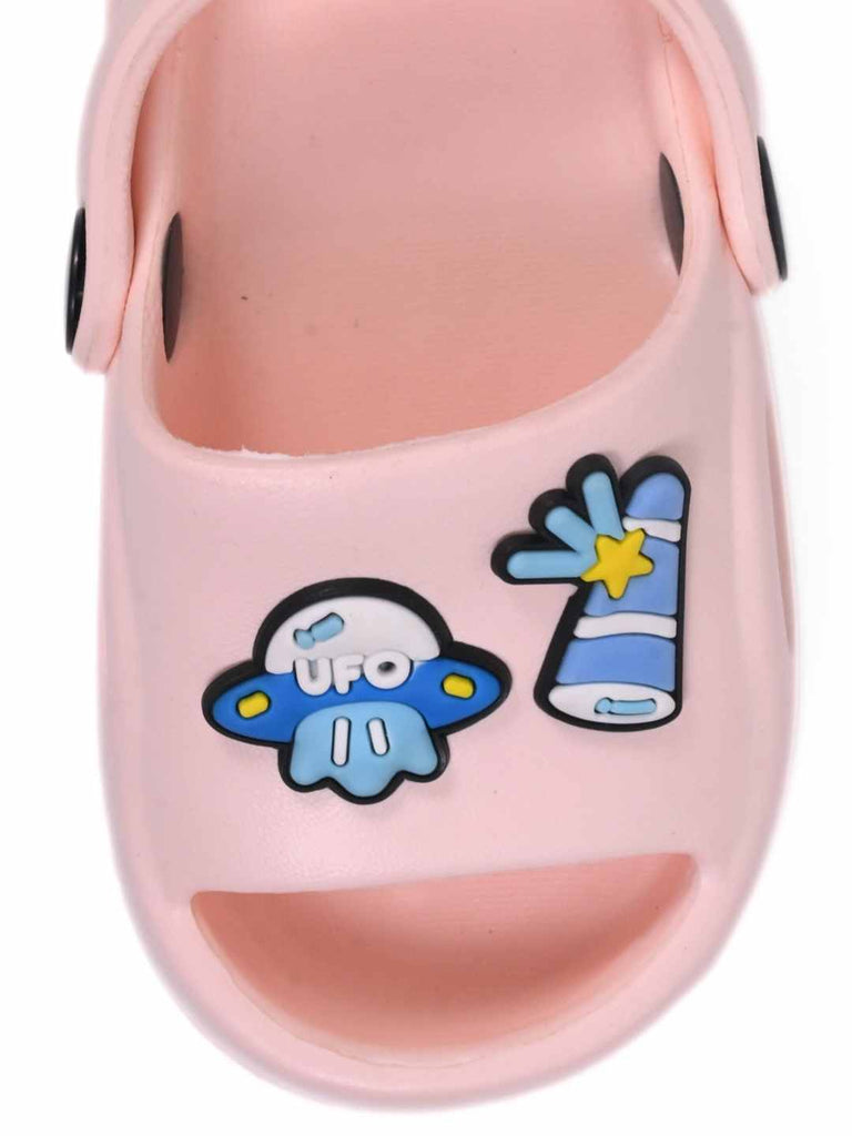 Space Fantasy Star & UFO Charm Sandals for Girls- Pink Front View
