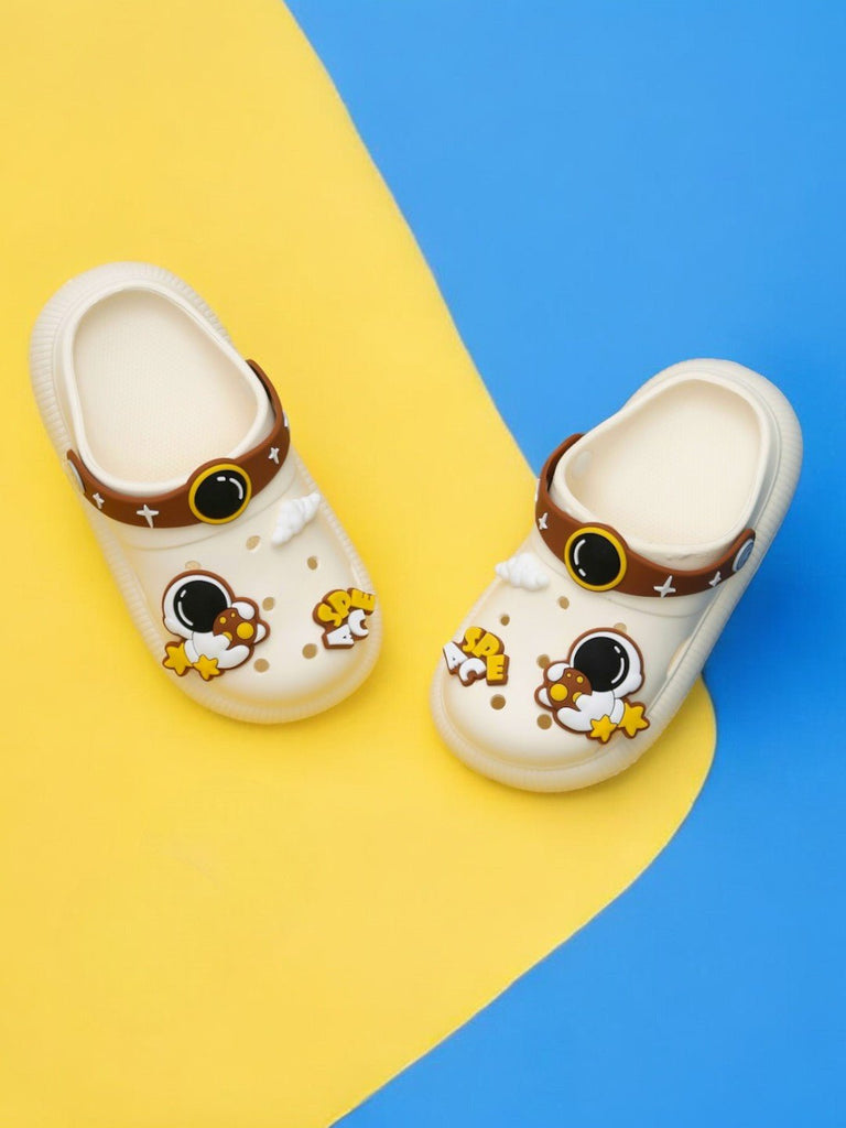 Space Mission Themed Cream Clogs For Boys- Creative View