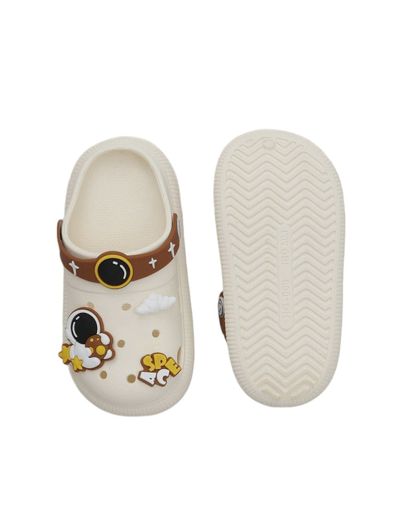 Space Mission Themed Cream Clogs For Boys- Front & Back View