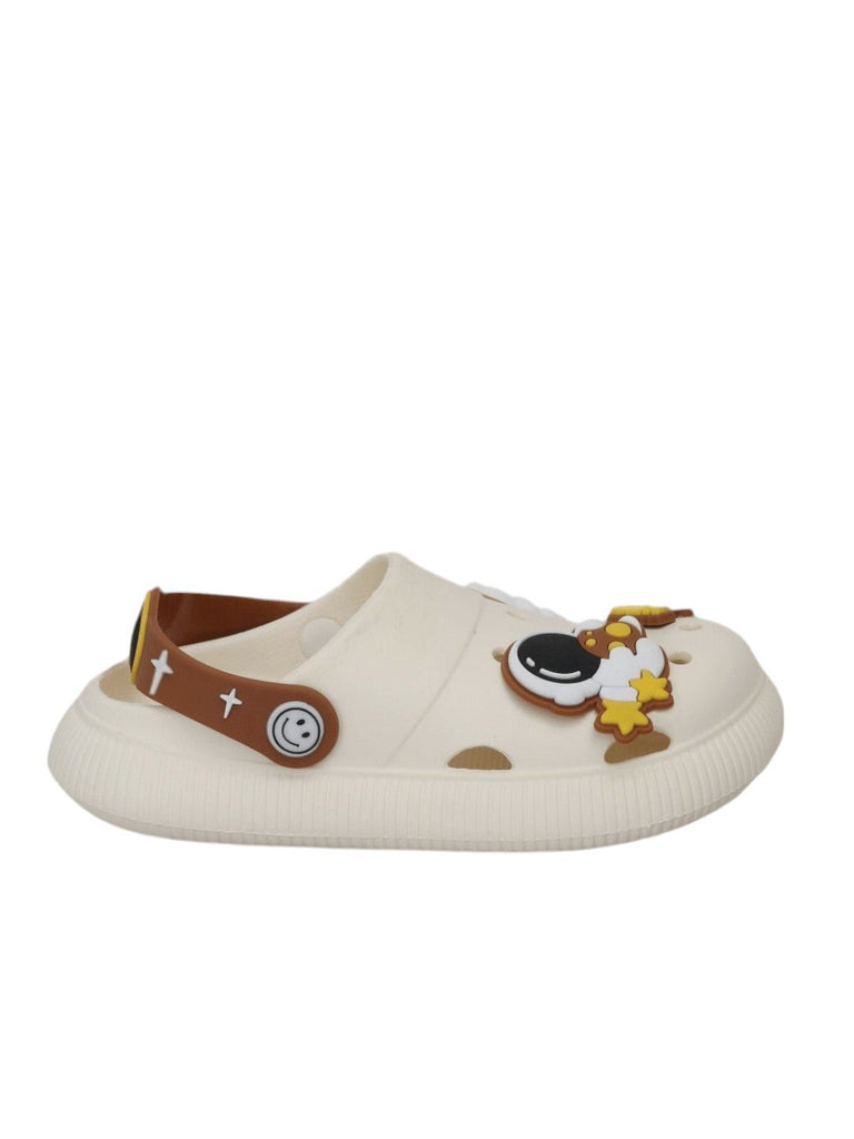 Space Mission Themed Cream Clogs For Boys- Side View