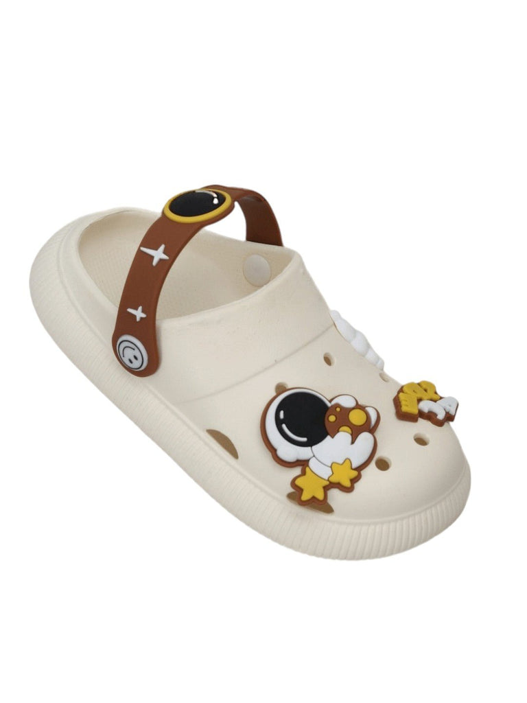 Space Mission Themed Cream Clogs For Boys- Angle View