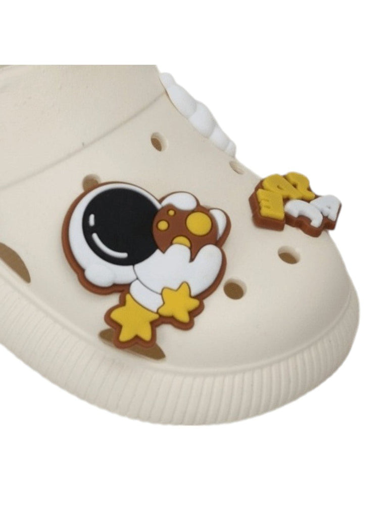 Space Mission Themed Cream Clogs For Boys- Close up View