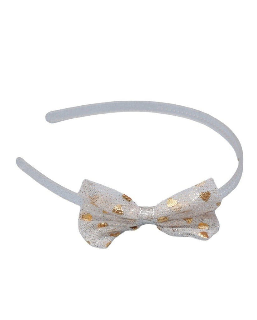 Close-up of the Yellow Bee Sparkling Bow Hair Band in White Color