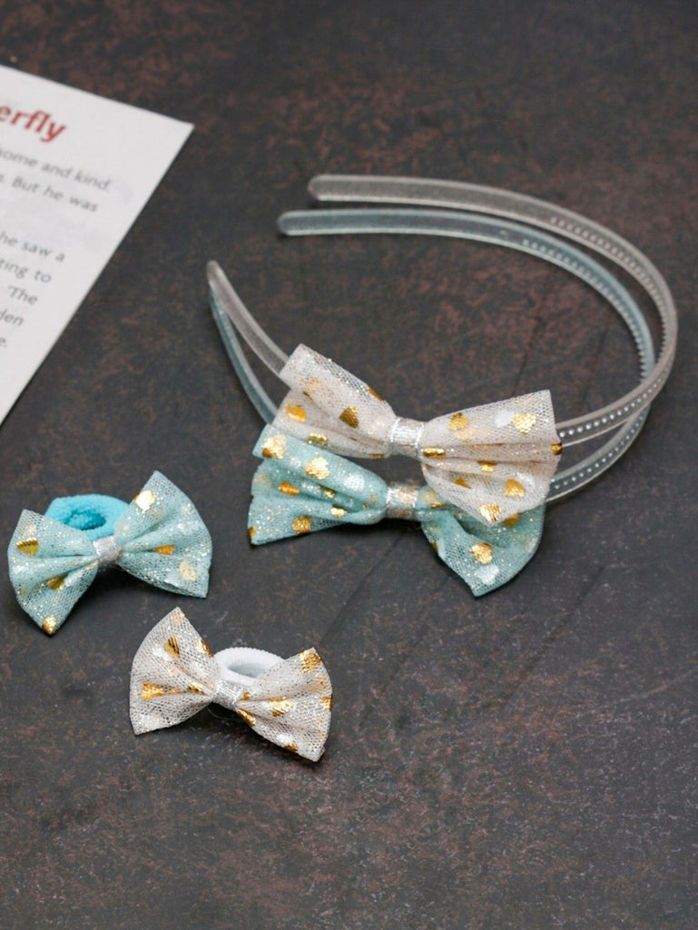 Creative presentation of Yellow Bee Sparkling Bow Hair Accessory Set with Matching Clips.