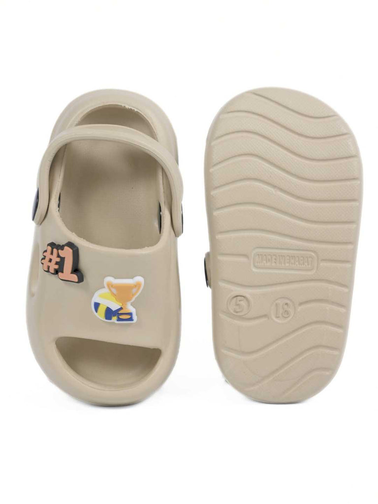 Sporty #1 Trophy Charms Sandals for Boys – Beige - Front & Back View