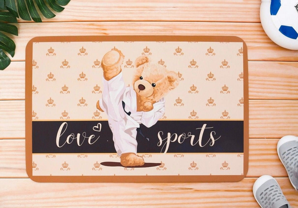 Full view of the Yellow Bee Teddy Love Sports Door Mat, perfect for sports lovers.