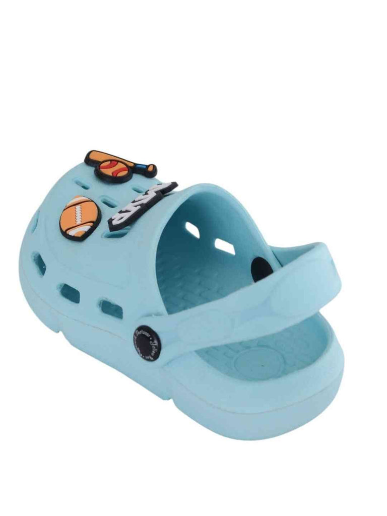 Sporty Blue Clogs with MVP, American Football, Baseball & Bat Charms for Boys-Back View