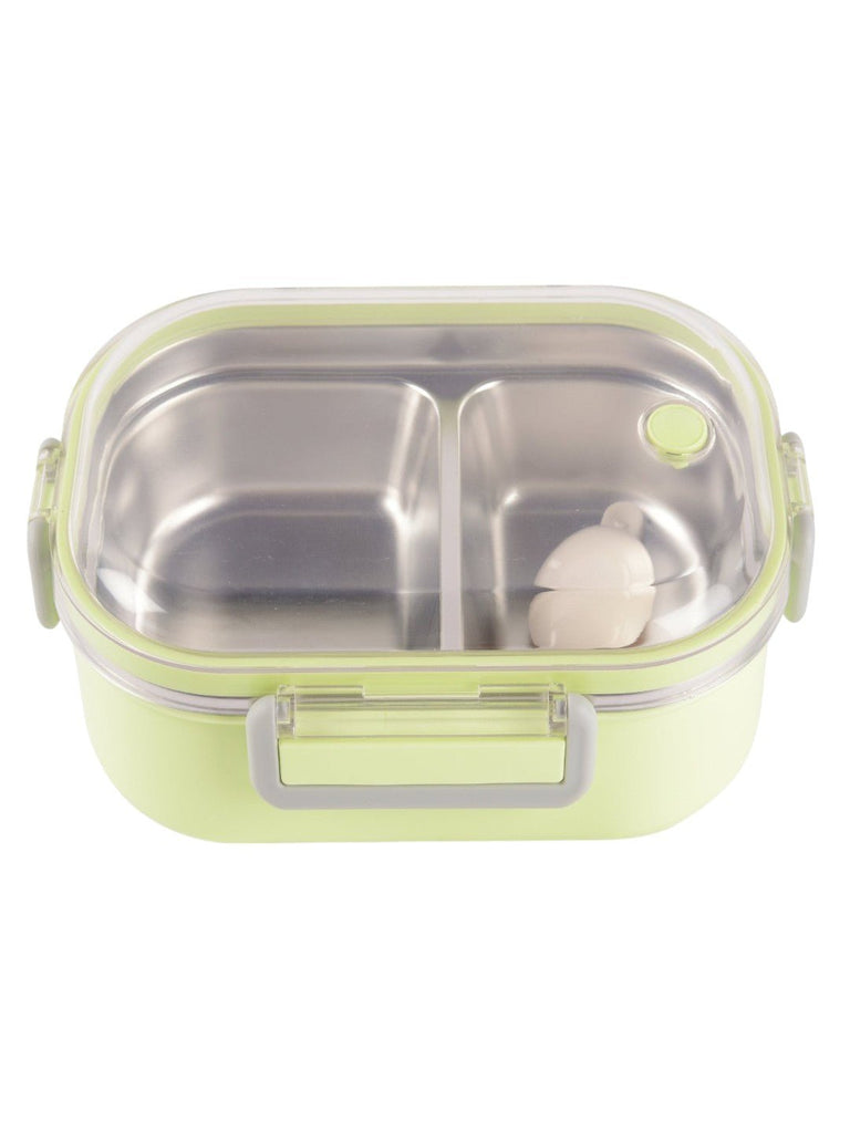 Side view of the Yellow Bee Green Stainless Steel Lunch Box, emphasizing its lightweight and sleek design.