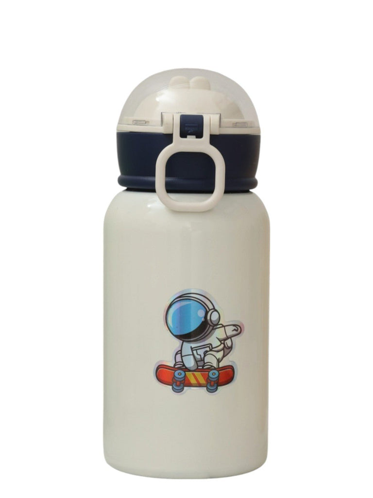 Stainless Steel Space Theme Flask with Bottle Cover,  White - 500 ml- Front View