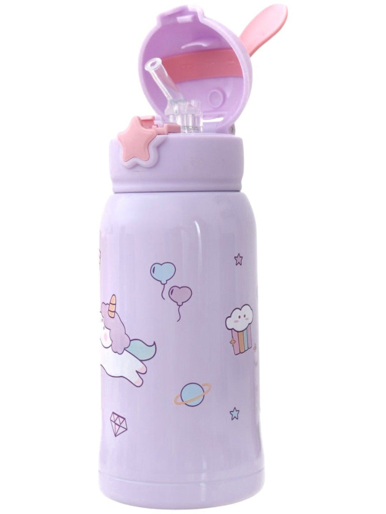 Stainless Steel Unicorn Flask Water Bottle, Purple - Open View