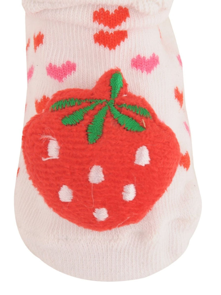 Strawberry Baby Socks with Heart Pattern Zoom View - Yellow Bee