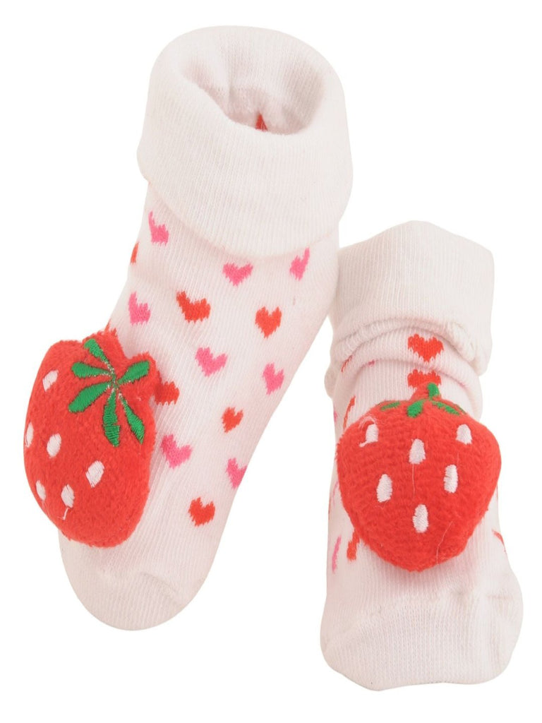 Strawberry Baby Socks with Heart Pattern Upper View - Yellow Bee