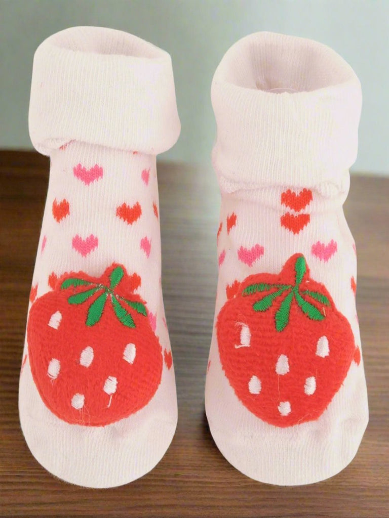 Strawberry Baby Socks with Heart Pattern Product View - Yellow Bee