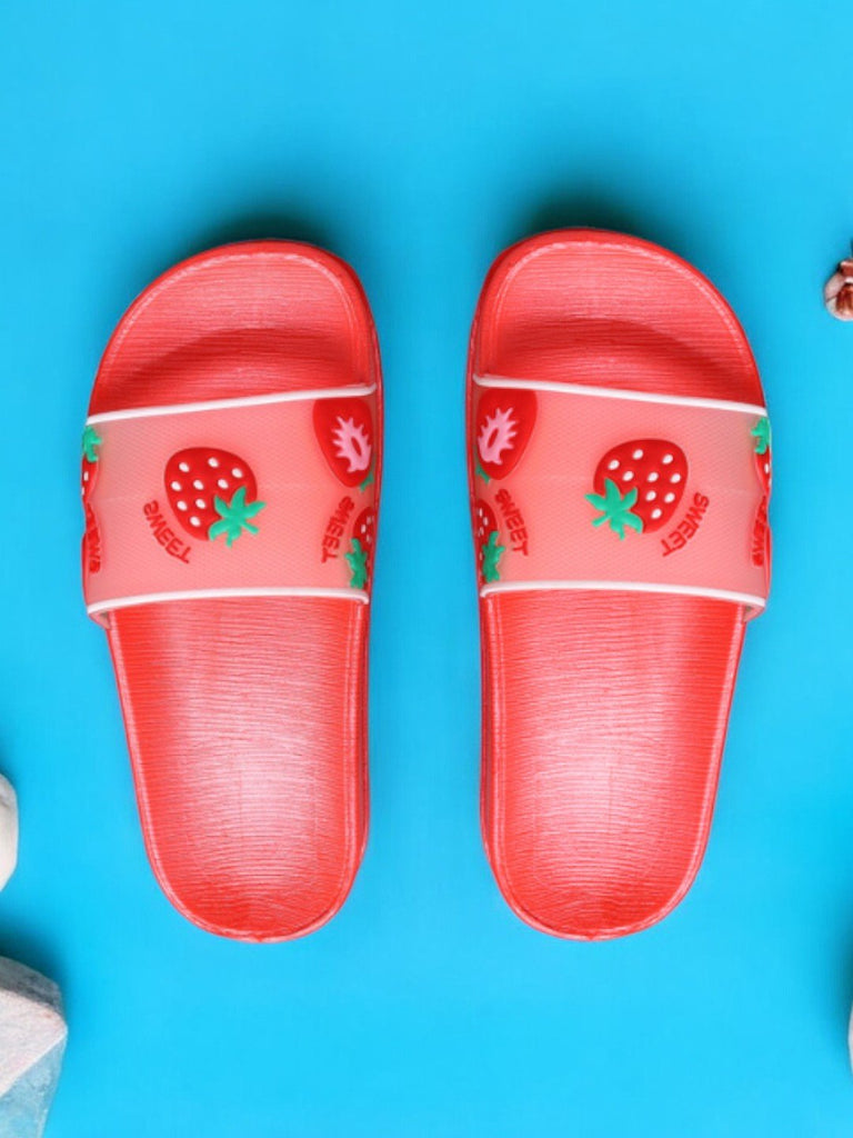 Strawberry Delight Fashion Slides - Vibrant Red creative view