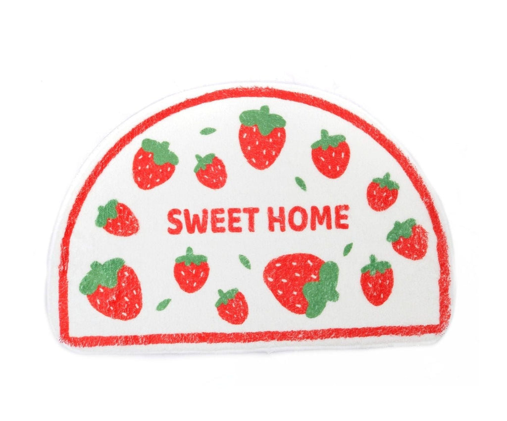 Close-Up of Strawberry Design on Yellow Bee Doormat