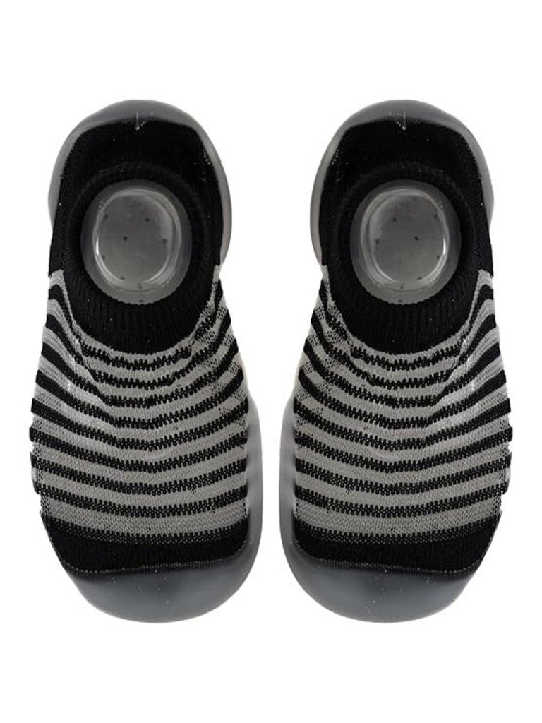 Top view of Yellow Bee Striped Anti-Skid Rubber Sole Shoe Socks for Boys.