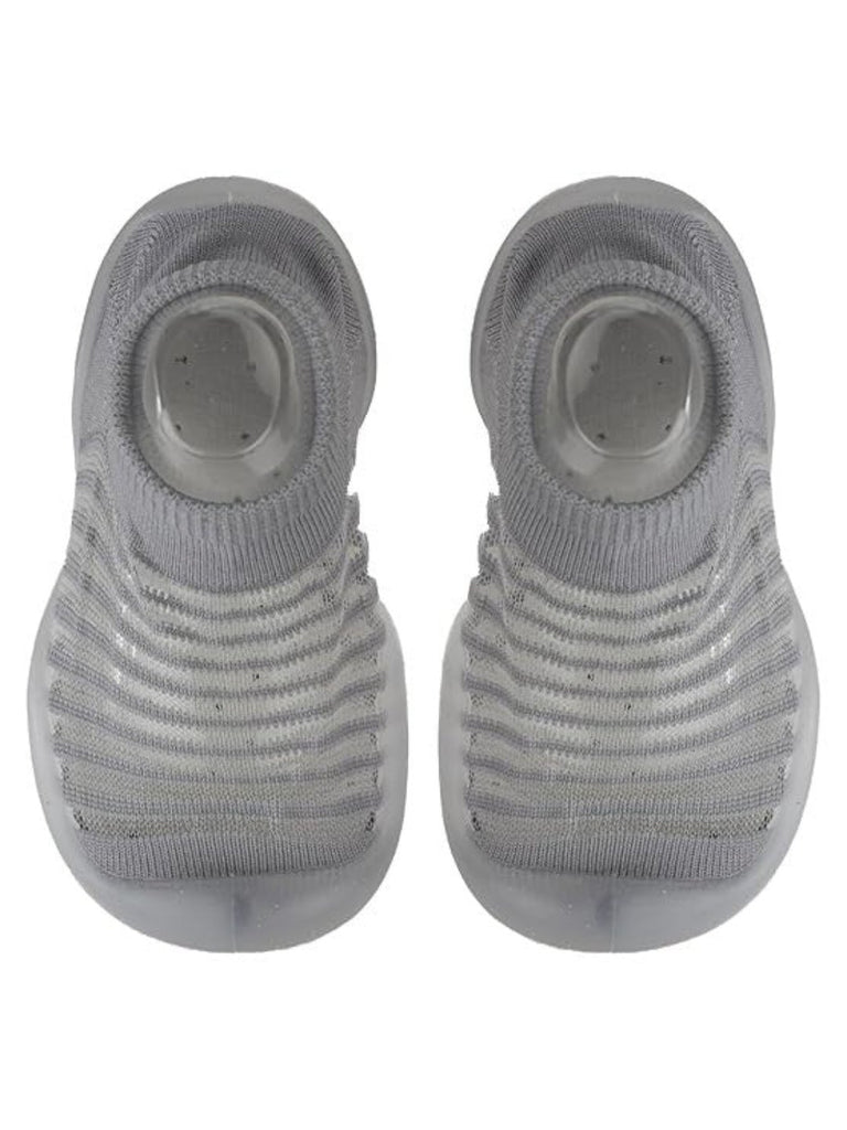 Full Front view of Yellow Bee Striped Anti-Skid Rubber Sole Shoe Socks for Boys.