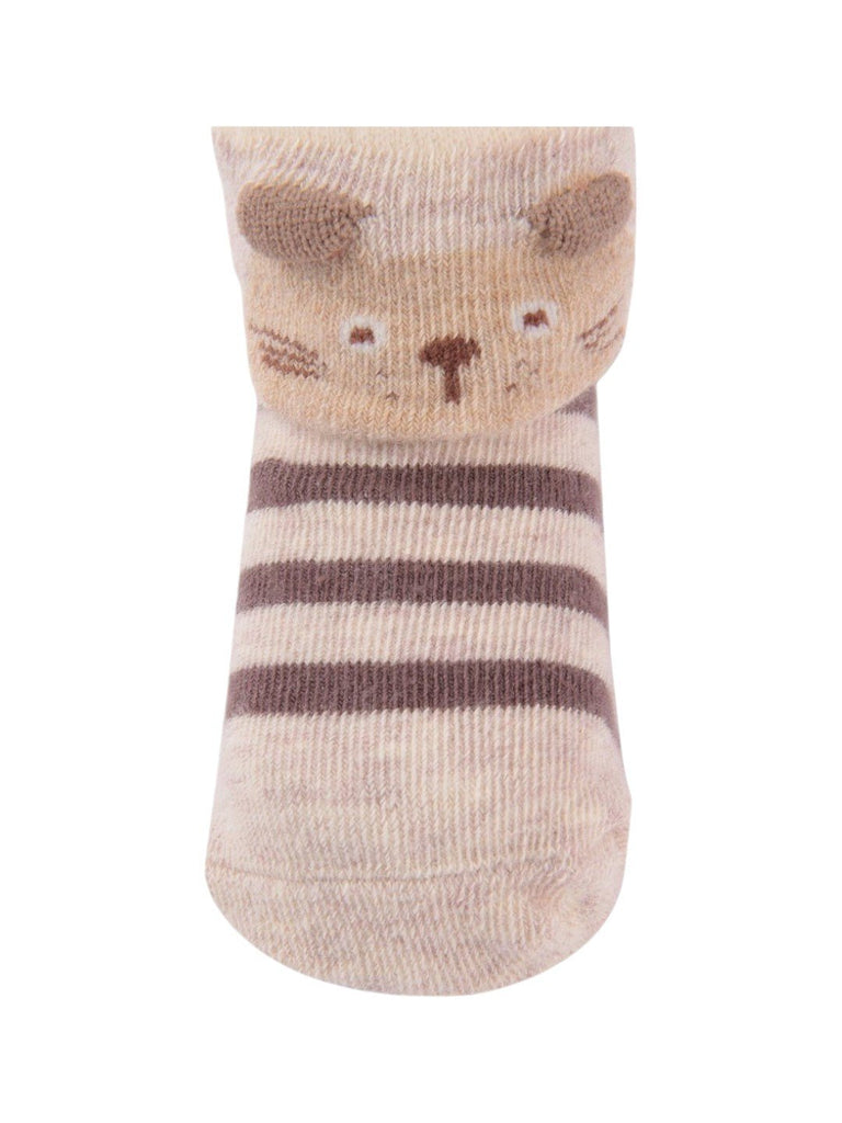 Yellow Bee Striped Kitten Baby Socks with 3D Ears – Close-up View