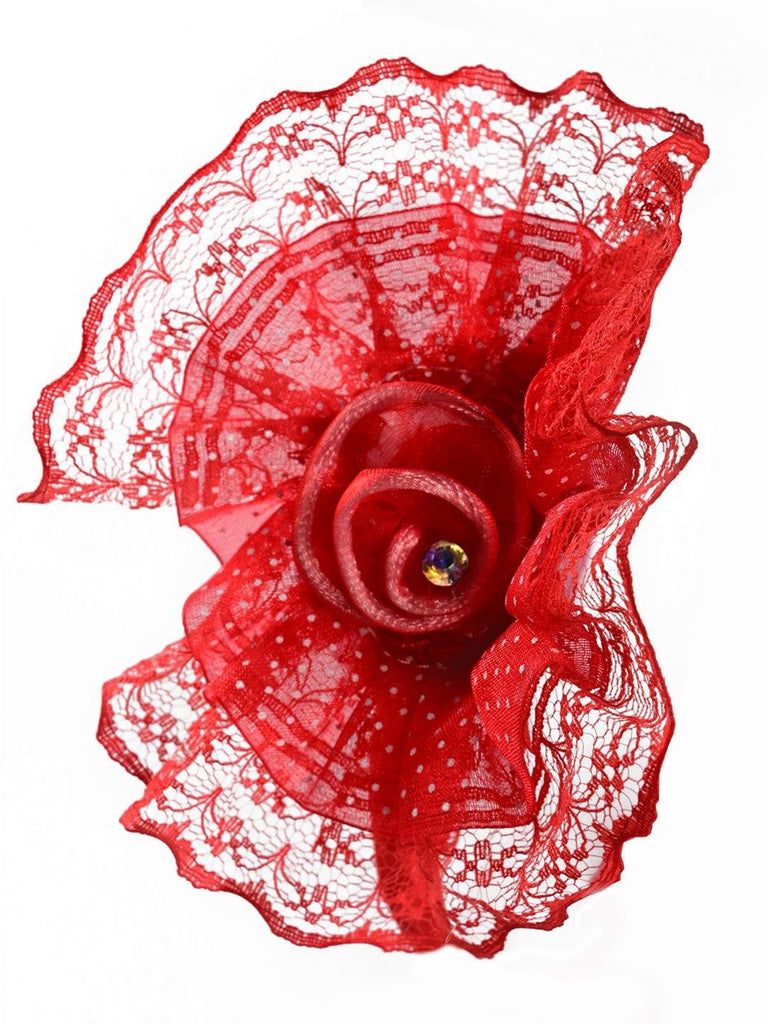 Stunning Baby Hair band with Lace Petals and Satin Rose Center-Red zoom view