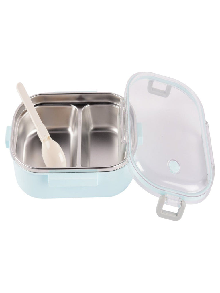 stunning-blue-stainless-steel-lunch-box-with-spoon-open view.