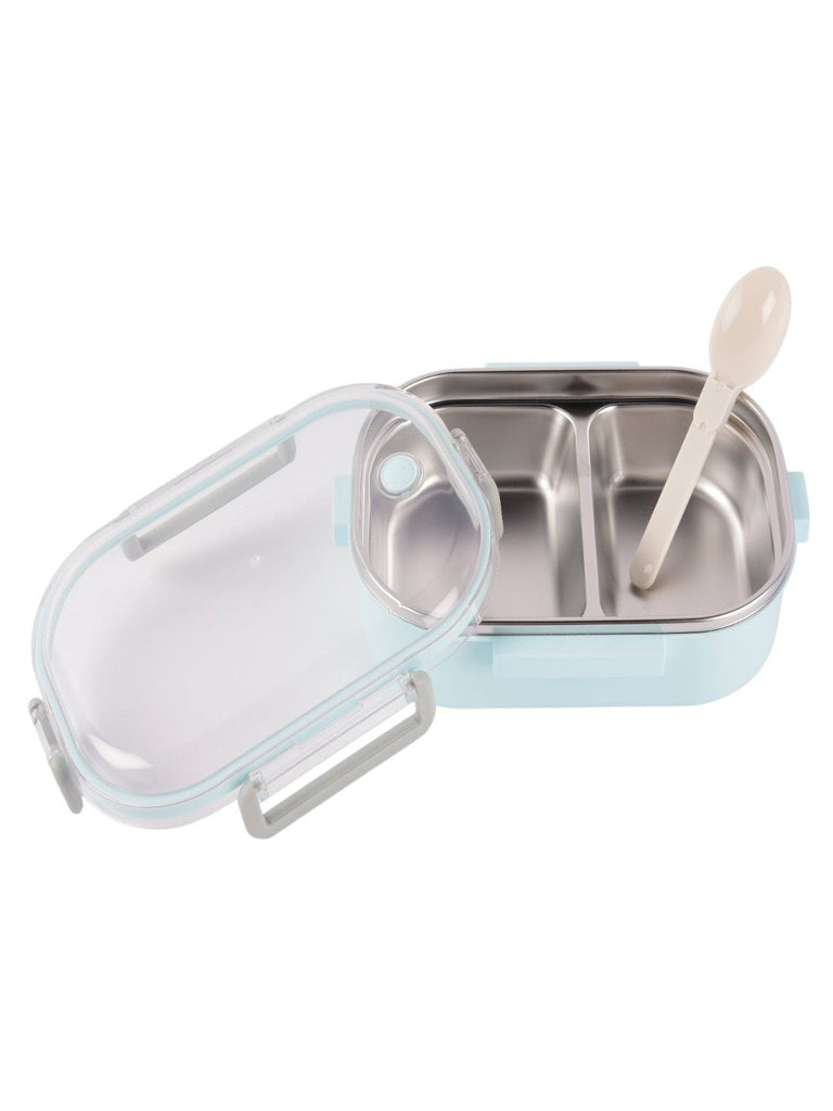 stunning-blue-stainless-steel-lunch-box-with-spoon-open view