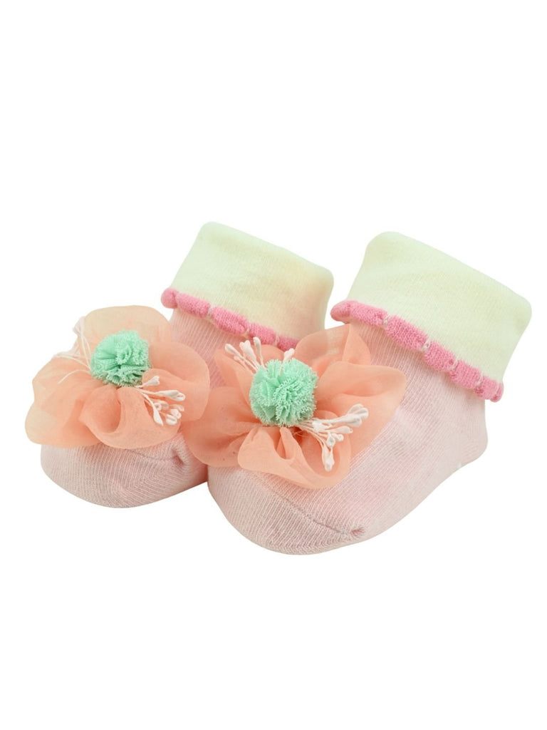 Princess Blossom Baby Girl Socks with 3D Floral Design – Peach - Angle View