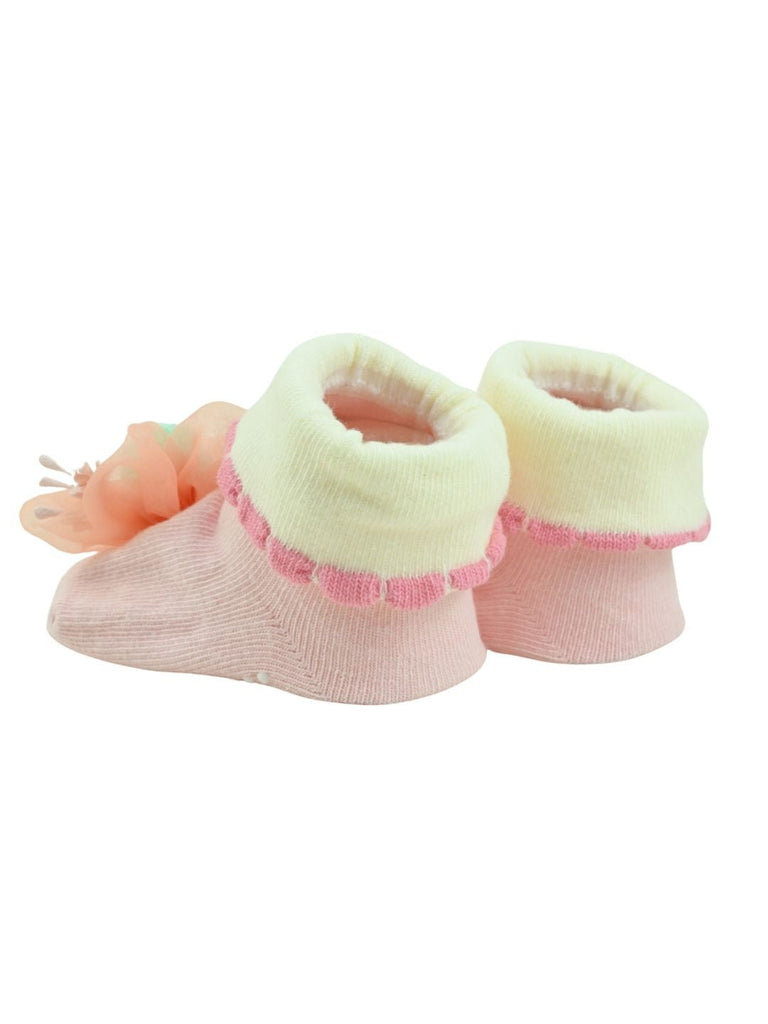 Princess Blossom Baby Girl Socks with 3D Floral Design – Peach - Back View