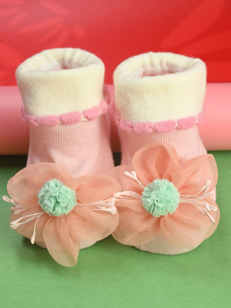 Princess Blossom Baby Girl Socks with 3D Floral Design – Peach - Creative View