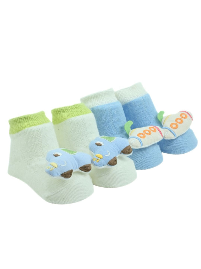 2Stylish Car & Submarine Design Doll Head Ankle Socks in Cotton Comfort for Boys - Multi - Angle View