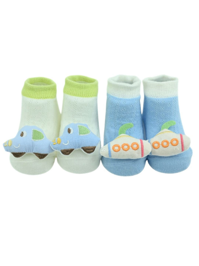 2Stylish Car & Submarine Design Doll Head Ankle Socks in Cotton Comfort for Boys - Multi - Front View