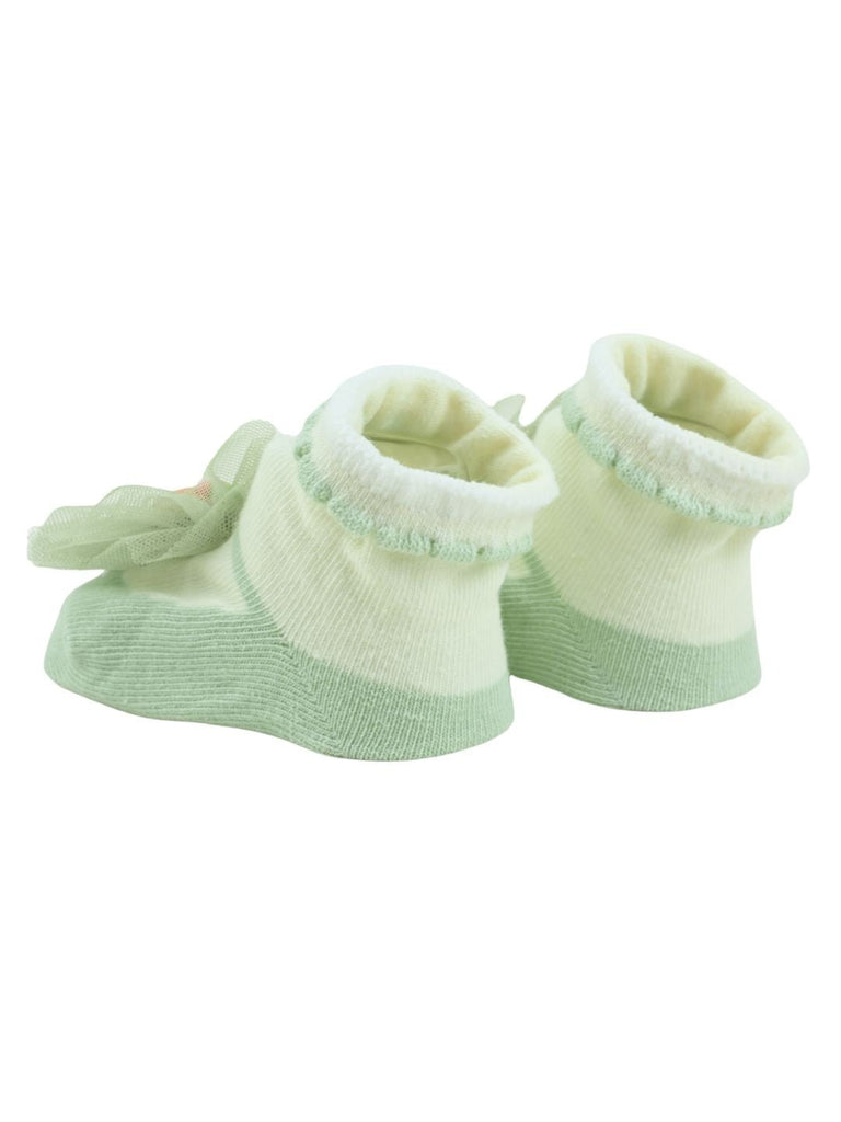 Stylish Baby Cotton Socks with Bear Charm for Girls - Green - Back View
