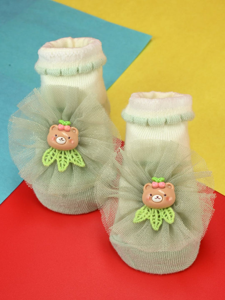 Stylish Baby Cotton Socks with Bear Charm for Girls - Green - Creative View
