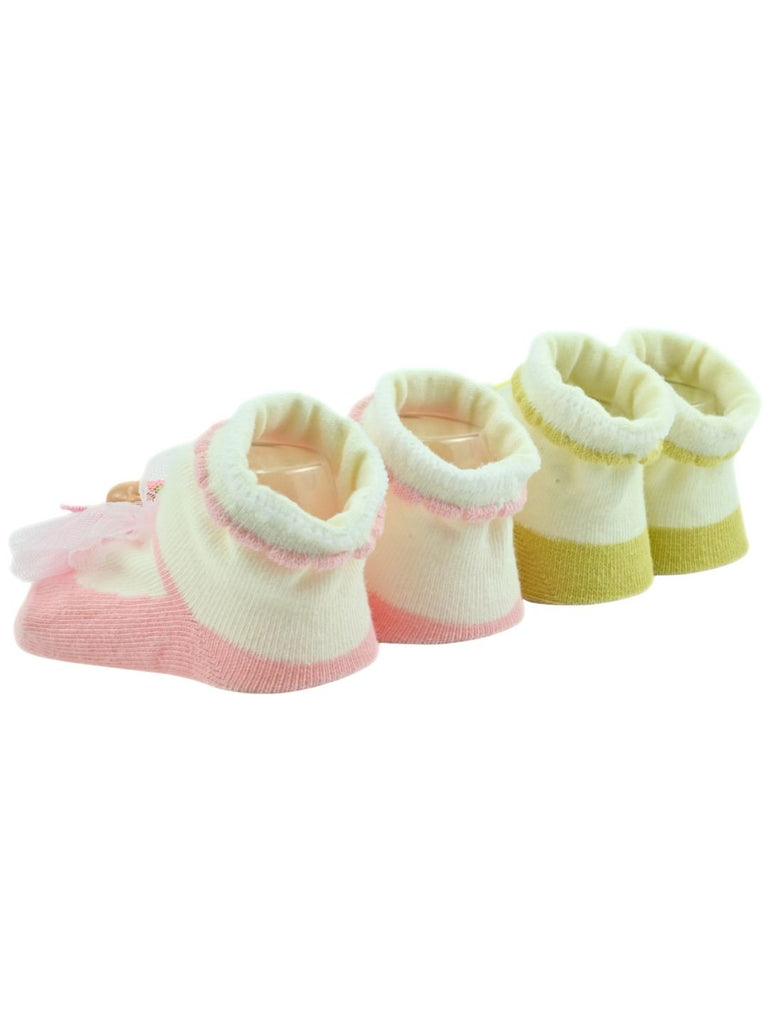 Stylish Baby Cotton Socks with Bear & Tulle Design for Girls – Pink & Yellow - Back View