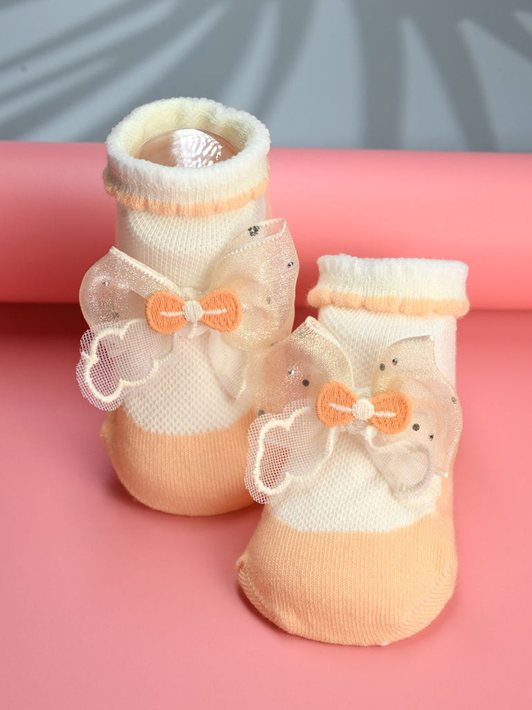 Stylish Baby Cotton Socks with Bow Accent for Girls – Orange - Creative View