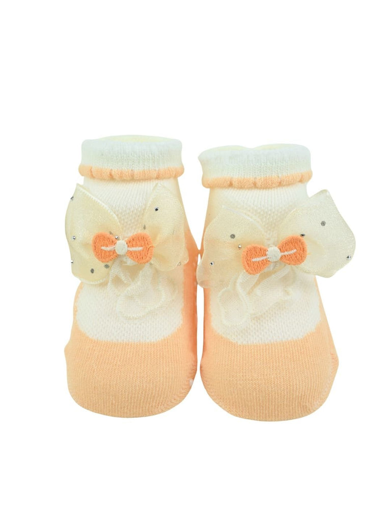 Stylish Baby Cotton Socks with Bow Accent for Girls – Orange - Front View