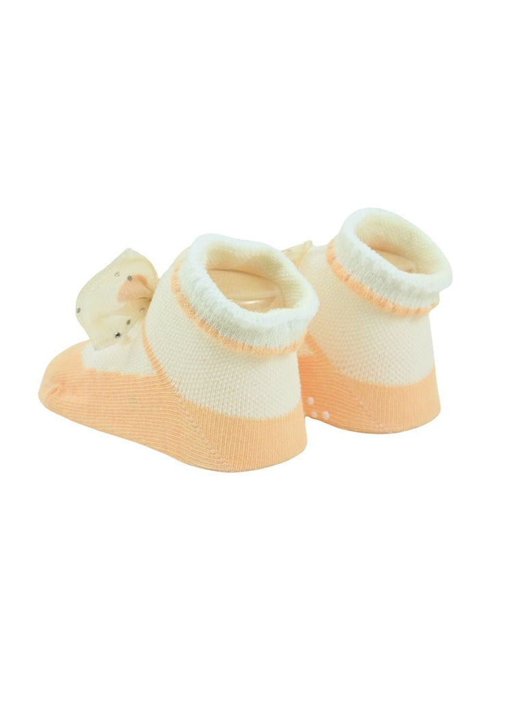 Stylish Baby Cotton Socks with Bow Accent for Girls – Orange - Back View