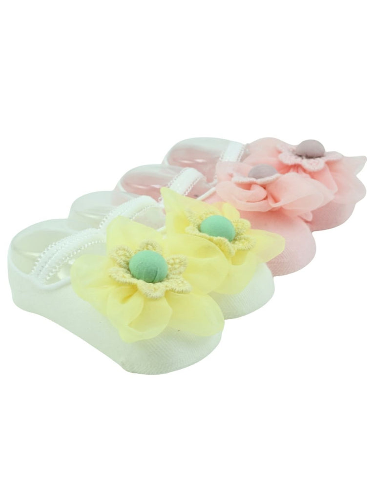 Stylish Baby Cotton Socks with Floral Charm for Girls- Pink & Yellow Side View