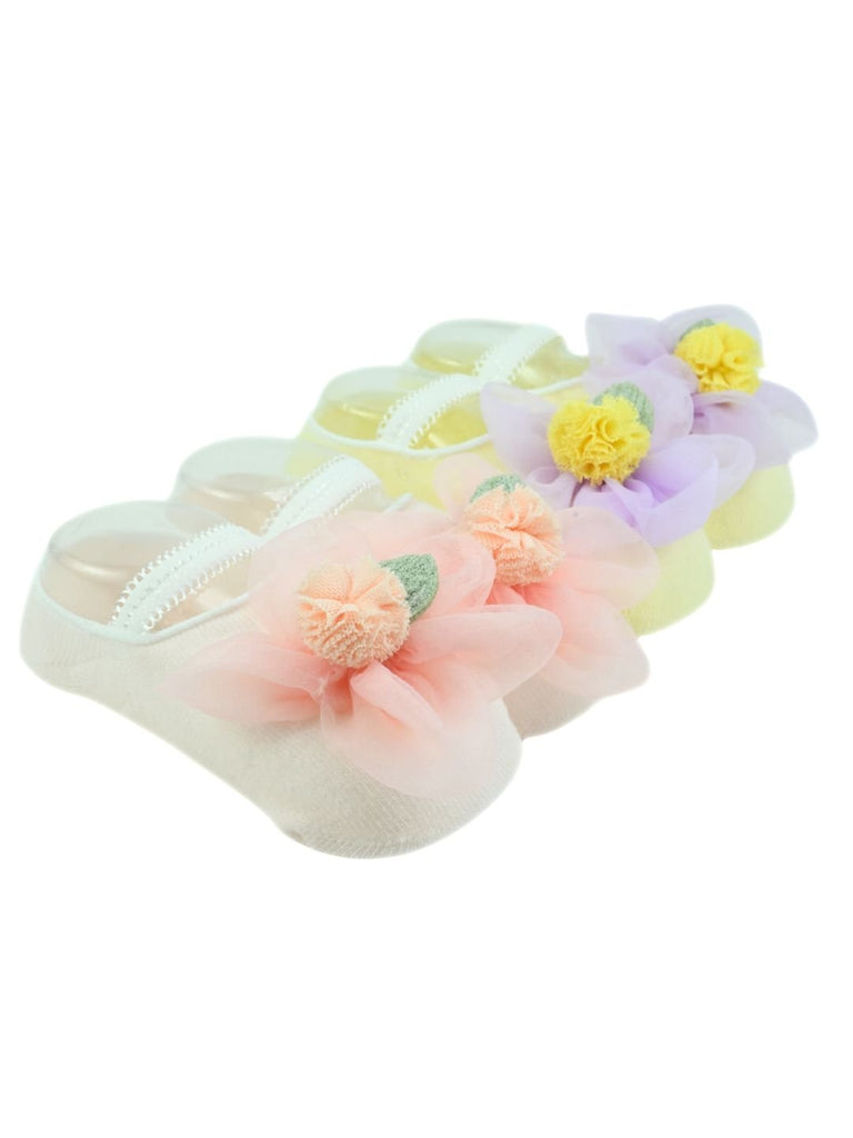 Stylish Baby Cotton Socks with Flower Applique for Girls – Pink & Yellow - Angle View