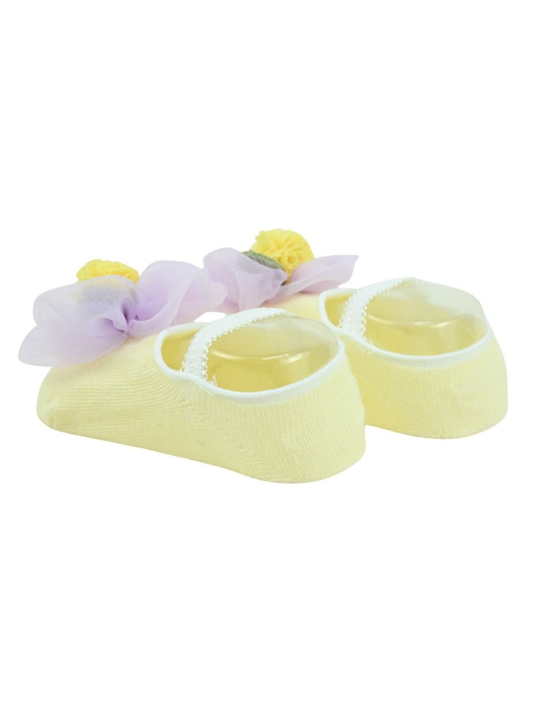 Stylish Baby Girl Socks with Soft Mesh Flower Accent - Yellow - Back View