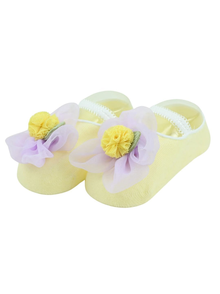 Stylish Baby Girl Socks with Soft Mesh Flower Accent - Yellow - Angle View