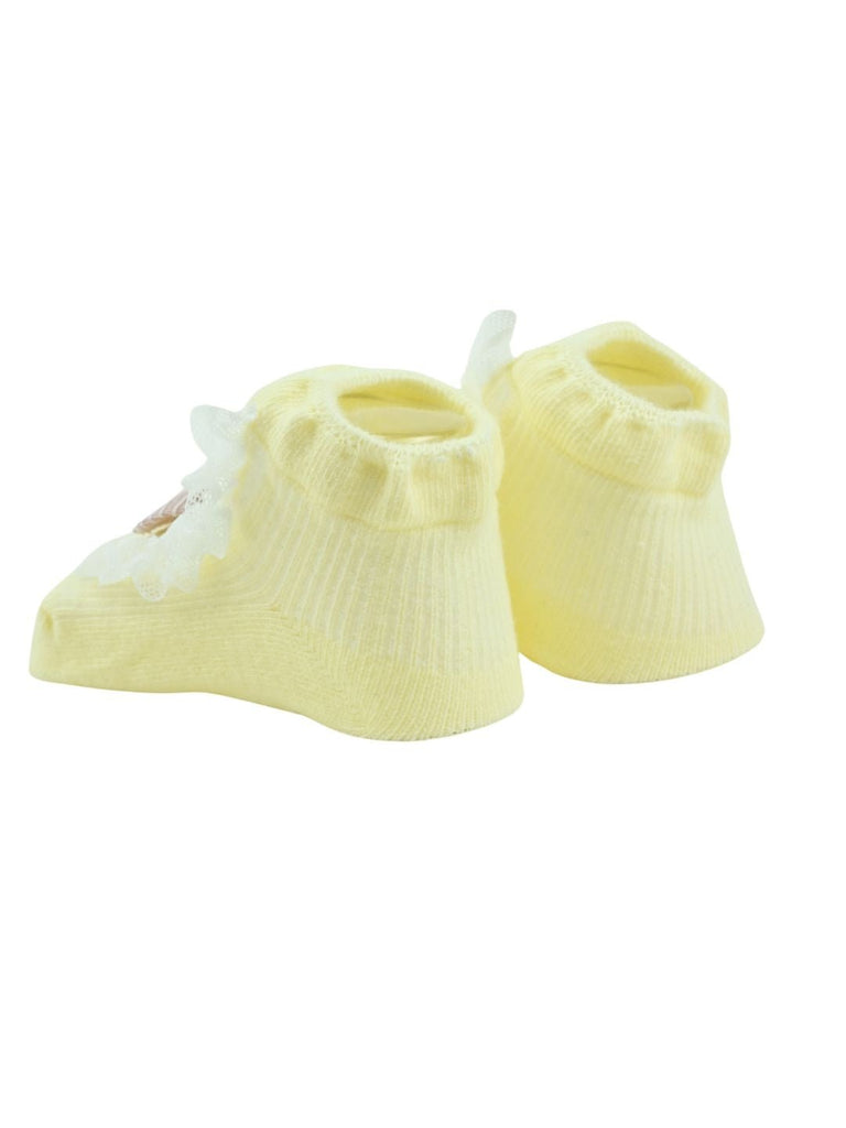 Stylish Cotton Socks with Frill Lace & Bow Accent for Girls - Yellow - Back View