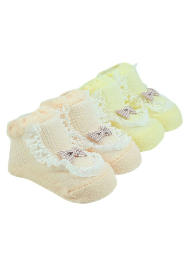 Stylish_Cotton_Socks_with_Frill_Lace_Bow_for_Girls_Yellow_Pink_-_Angle View