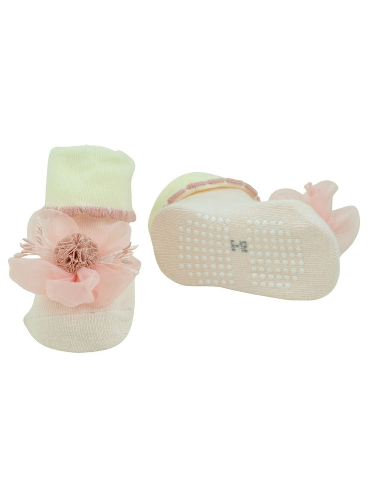 Stylish 3D Floral Accent Ankle Socks for Baby Girls - Pink -  Front & Back View